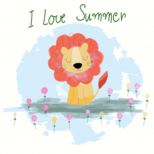 Cute summer lion cartoon