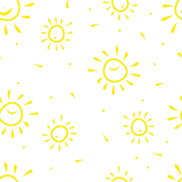 격리된 배경에 태양 광선과 빛 방울이 있는 귀여운 여름 패턴