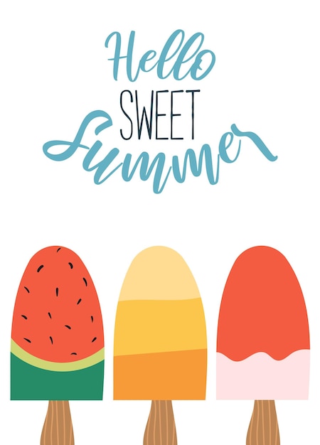 Cute summer poster with colourful ice cream vector illustration