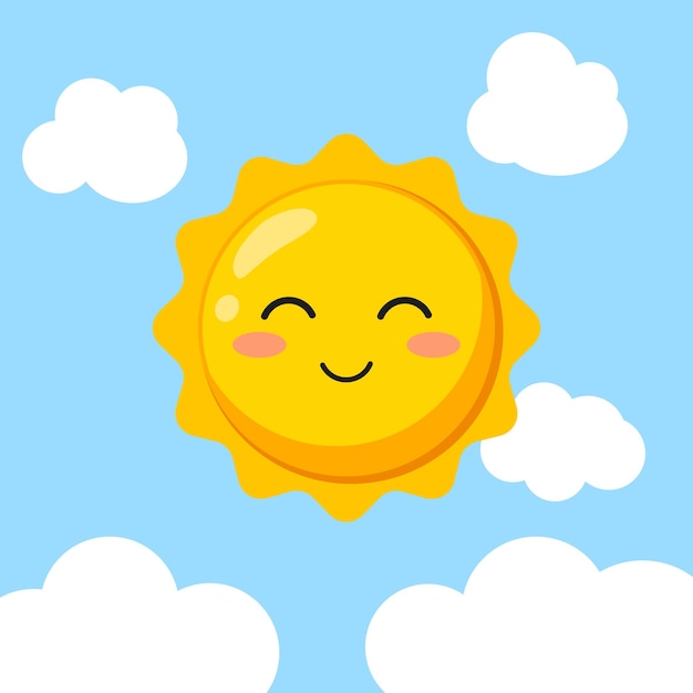 Cute sun in blue sky