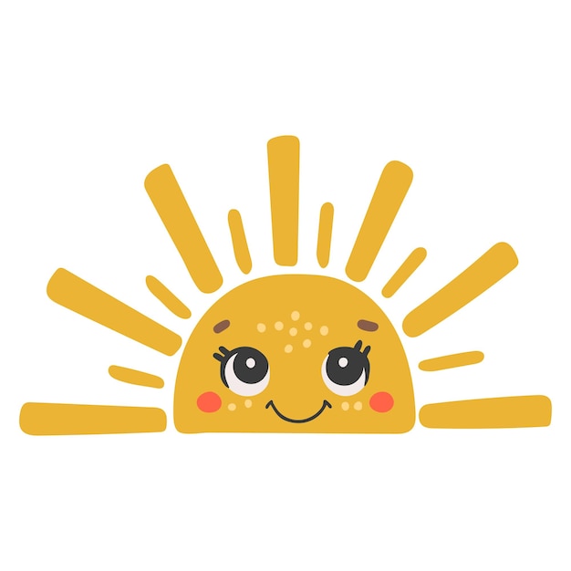 Vector cute sun cartoon character happy sun vector summer sunshine with eyes sun isolated vector