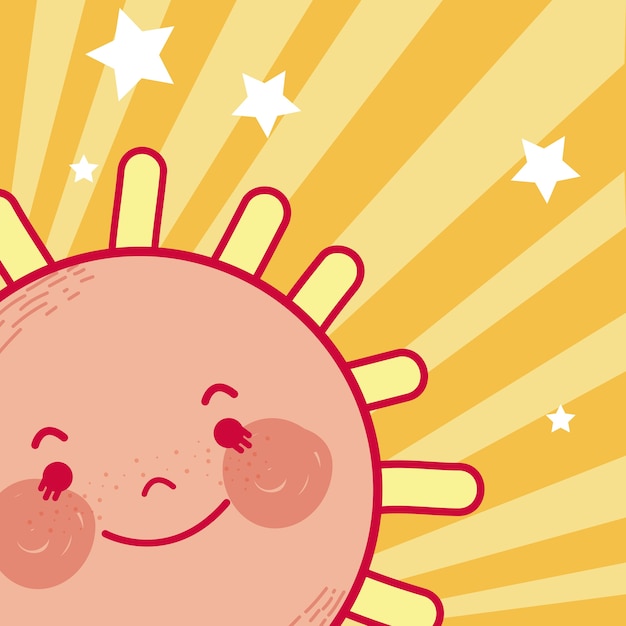 Vector cute sun cartoon in the sky with star