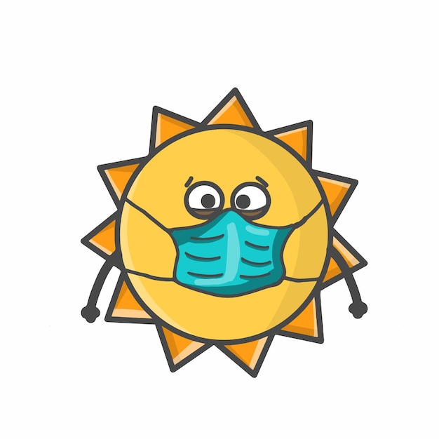 Cute Sun Character Flat Cartoon Emoticon Vector Template Design Illustration