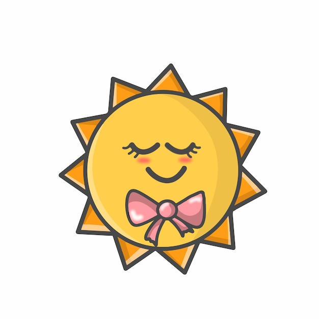 Симпатичный солнечный персонаж Плоский мультфильм Смайлик Векторный дизайн шаблона Иллюстрация