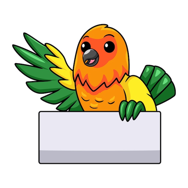 Vettore cute sun conure pappagallo cartone animato agitando la mano