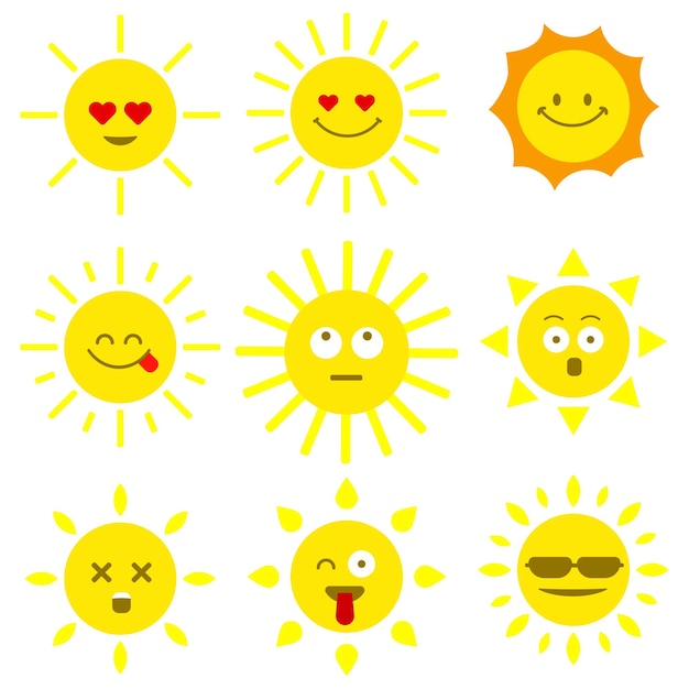 cute sun mascot vector set for earth lighting