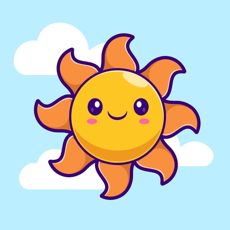Vector 可愛的日出與雲彩卡通向量圖像自然物體圖像孤立的平面向量