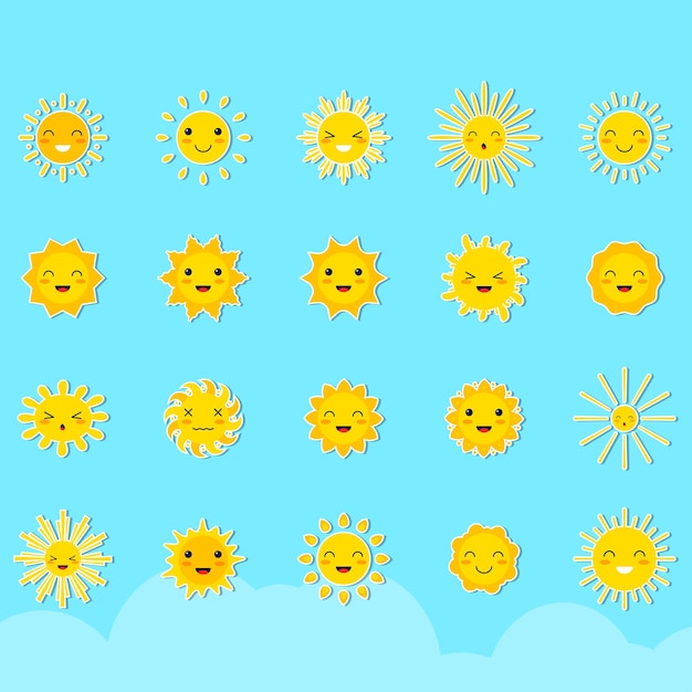 可愛的太陽貼紙插圖集