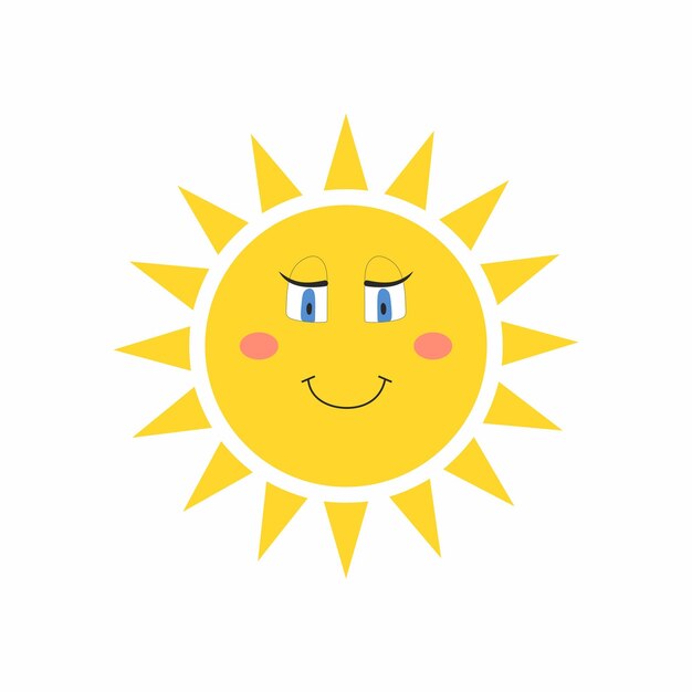 Cute sun Sunshine emoji and cute smiling face Isolated funny smile vector icon on white background