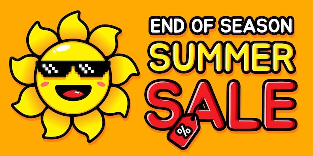 Cute sun with summer greeting banner