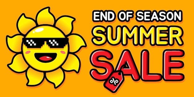 cute sun with summer greeting banner