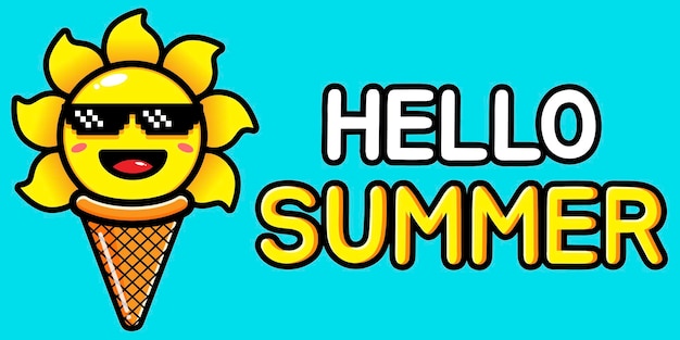 Vector cute sun with summer greeting banner