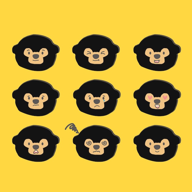 귀여운 Sunbear Emoji 컬렉션 벡터