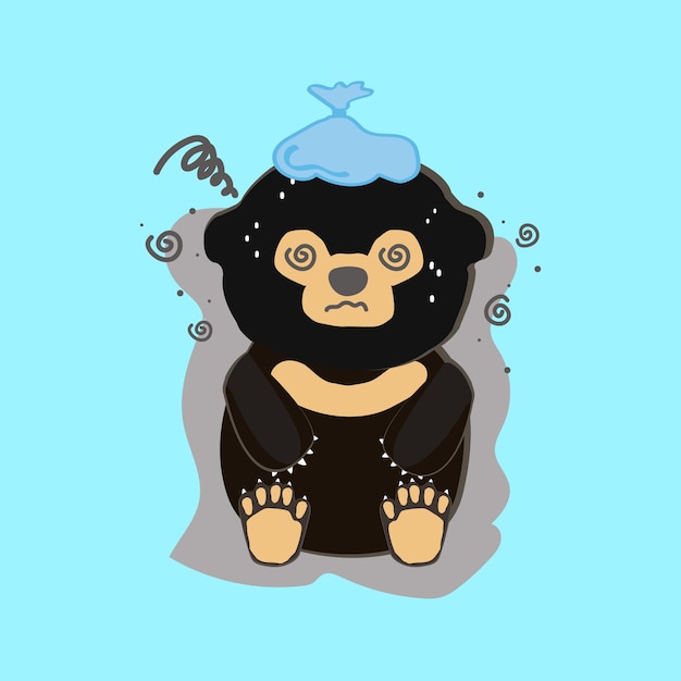 Cute Sunbear Sick Fever Vector