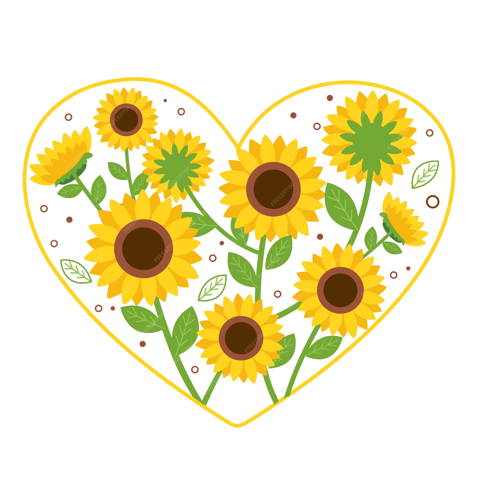 Premium Vector | The cute sunflower in shape of heart on the white ...