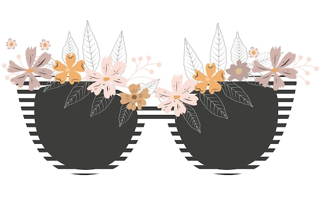 Cute sunglasses decorated with flowers vector illustration isolated