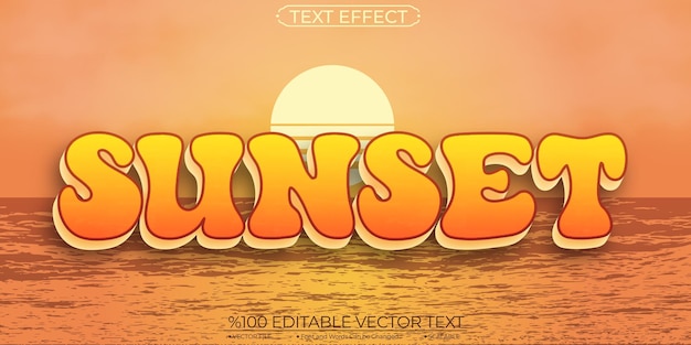 Cute Sunset Abstract Background and Cartoon Smooth Sunset Editable and Scalable Vector Text Effect