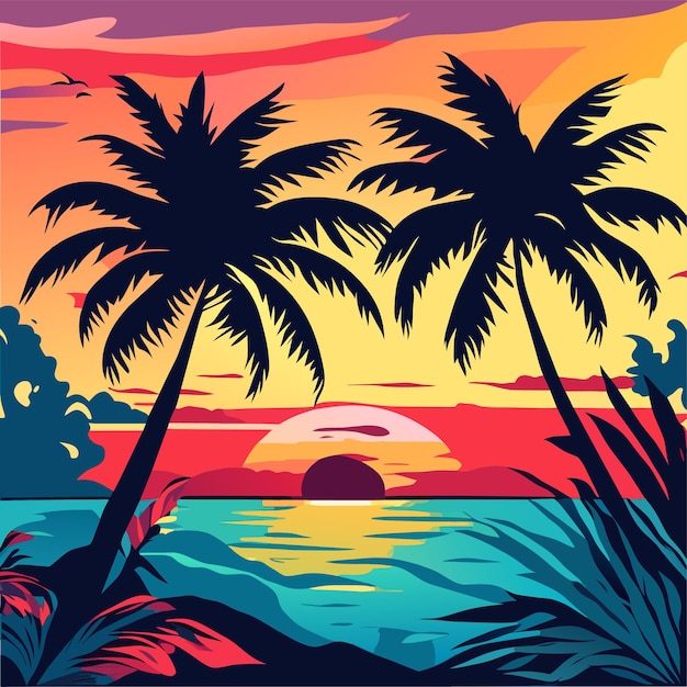 Premium Vector | Cute sunset background