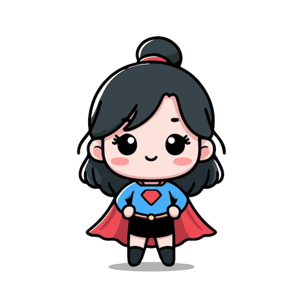 Vector cute super hero girl cartoon icon illustration