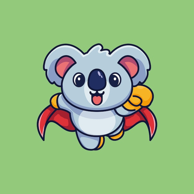 Carino super eroe koala volante cartone animato vettore premium