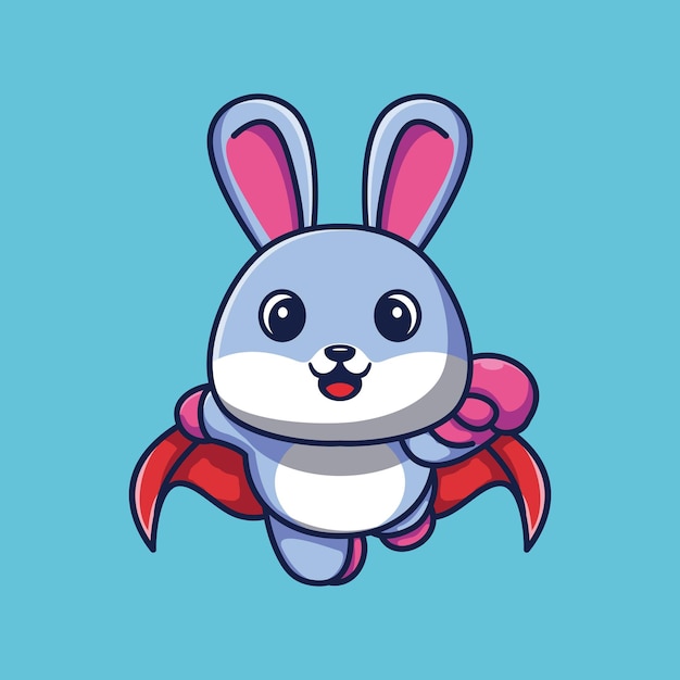 Cute super hero rabbit flying cartoon premium vector