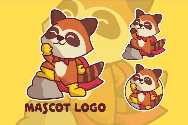 Vector cute super racoon mascot logo set