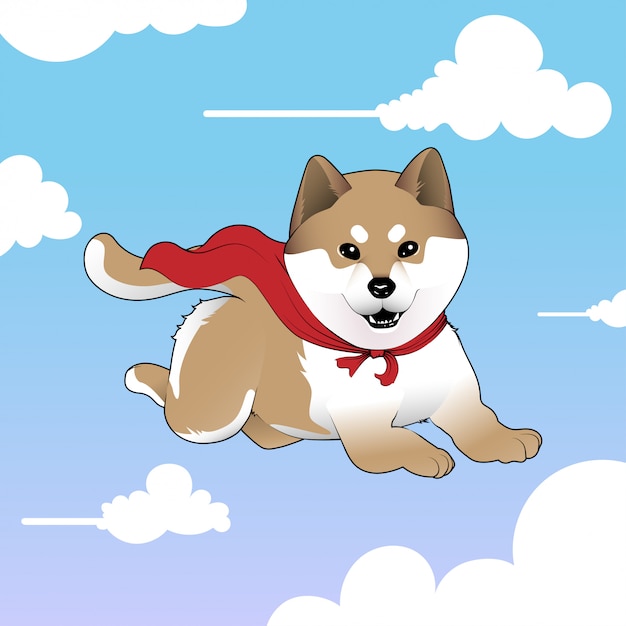 Vector cute super shiba inu flying