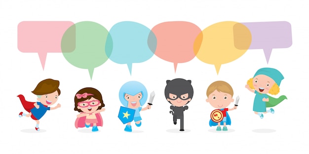 Cute superhero kids with speech bubbles