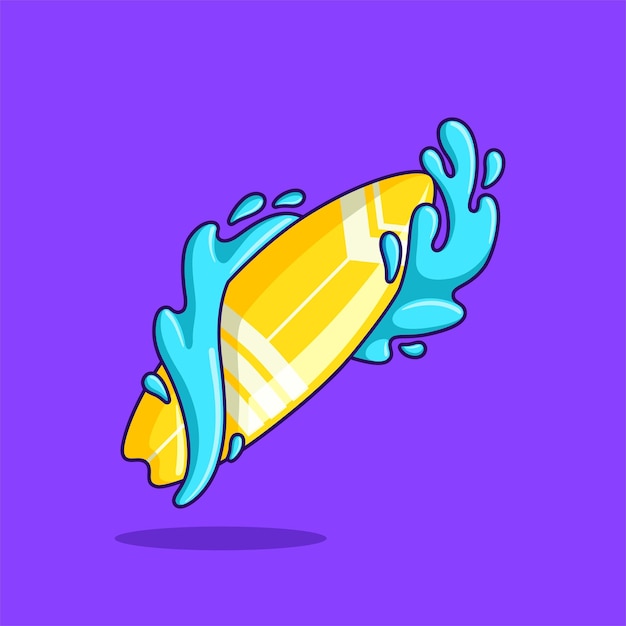 cute surfboard vector illustration splash water cartoon flat design