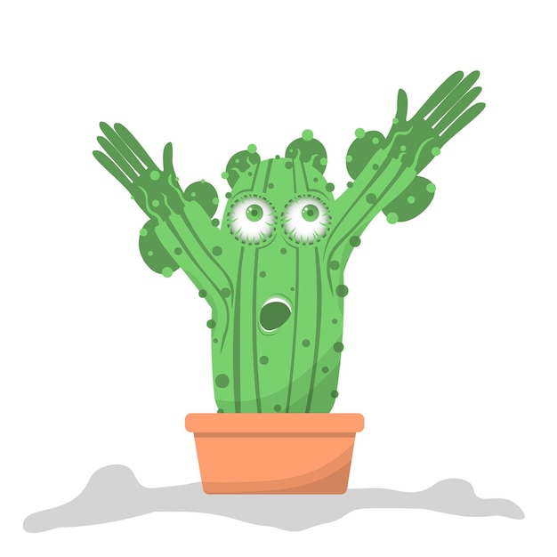 Vector cute surprised cactus or succulent character vector cartoon illustration in flat style