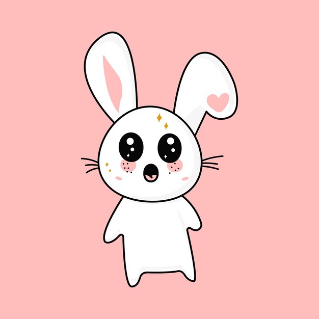 Cute surprised kawaii little hare is standing vector flat illustration of a character kawaii cartoon