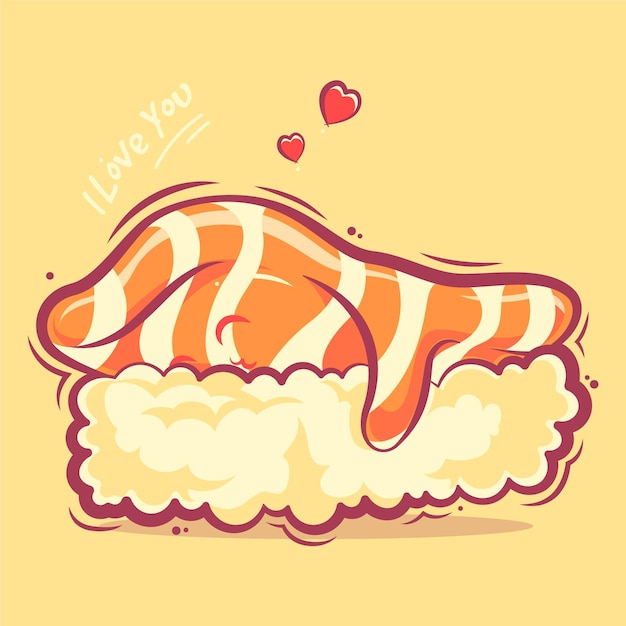 Cute sushi hugging rice cartoon illustration