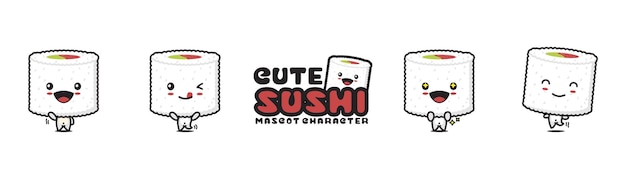 Cute sushi mascot with different facial expressions and poses