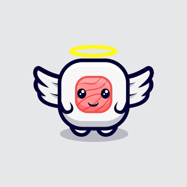 Cute sushi roll angel cartoon   icon illustration