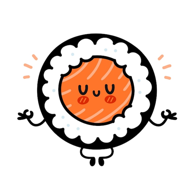 Cute sushi roll character meditate