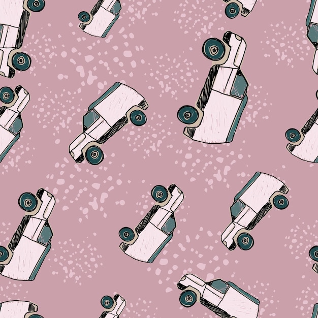 Cute suv car seamless pattern kids hand drawn automobile background