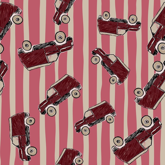 Cute SUV car seamless pattern Kids hand drawn automobile background