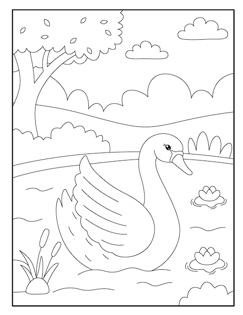 Cute Swan coloring pages for kids