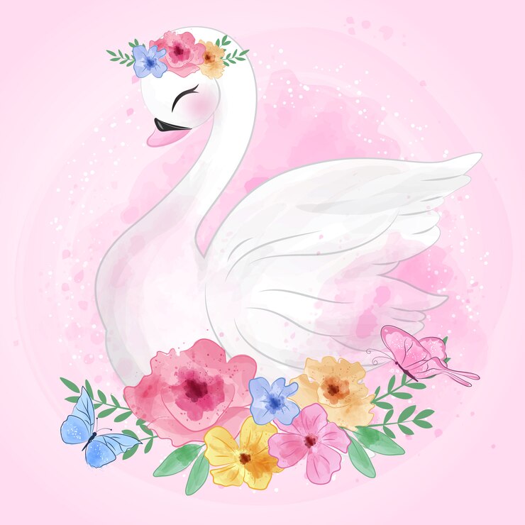 Cute swan with flowers