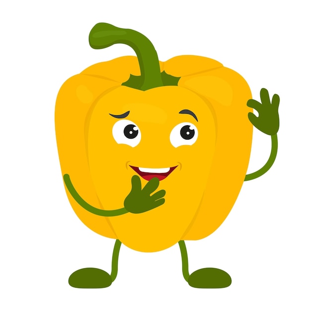 Cute sweet bell pepper character with thoughtful emotion Vector cartoon illustration