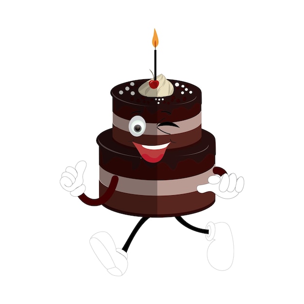 Vettore dolce dolce torta di compleanno disegno di personaggi di cartoni animati vintage personaggio di cartoon torta di anniversario retro
