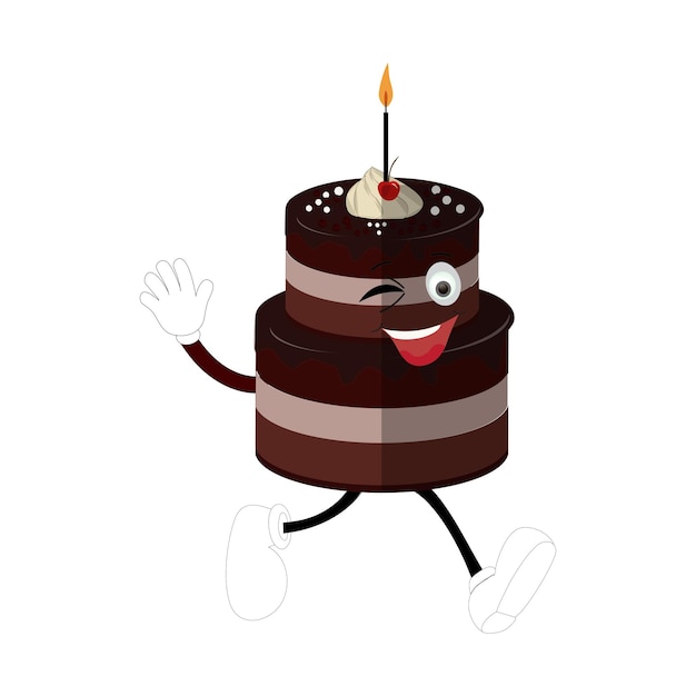 Cute sweet birthday cake cartoon character design vintage character cartoon birthday cake retro