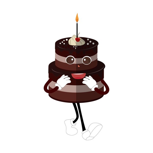 Vettore dolce dolce torta di compleanno disegno di personaggi di cartoni animati vintage personaggio di cartoon torta di anniversario retro