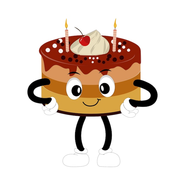 Cute sweet birthday cake cartoon character design vintage character cartoon birthday cake retro