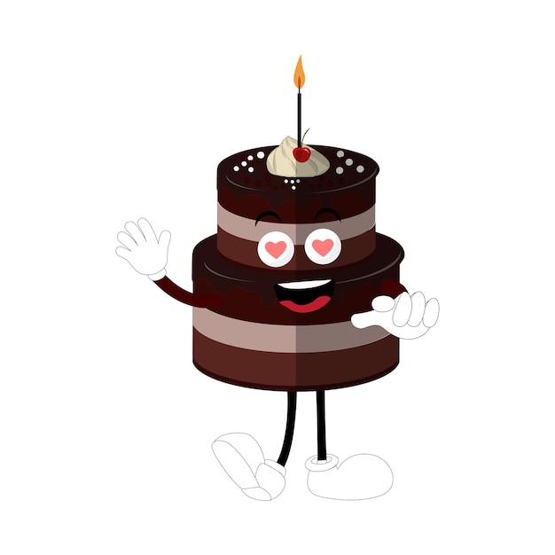 Vettore dolce dolce torta di compleanno disegno di personaggi di cartoni animati vintage personaggio di cartoon torta di anniversario retro