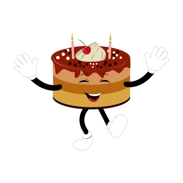 Cute sweet birthday cake cartoon character design vintage character cartoon birthday cake retro