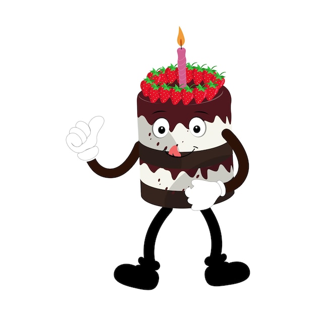 Cute sweet birthday cake cartoon character design vintage character cartoon birthday cake retro