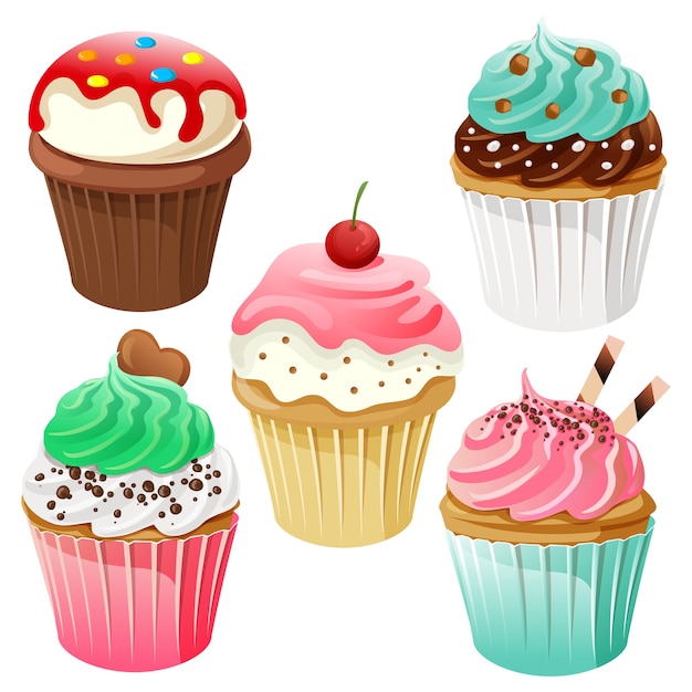 cute sweet cupcake set icon