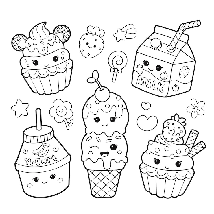 Vector かわいい甘い食べ物と飲み物のかわいいキャラクター