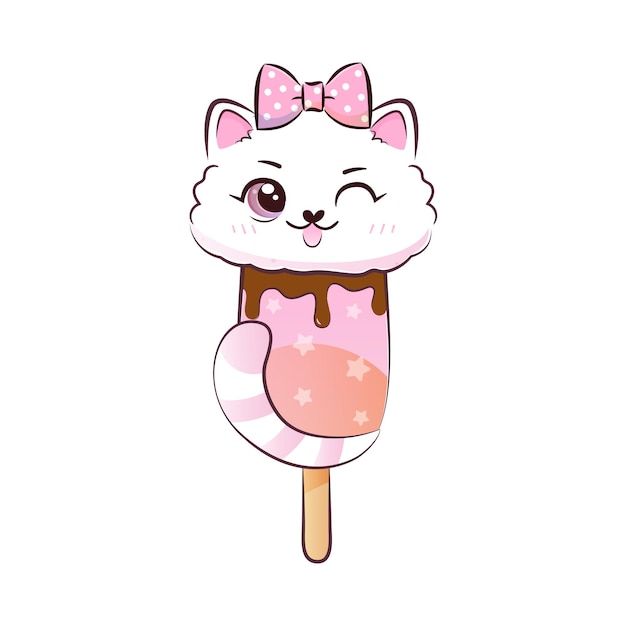 벡터 아이스크림에 귀여운 달콤한 키티 고양이입니다. 벡터 재고 일러스트 레이 션.